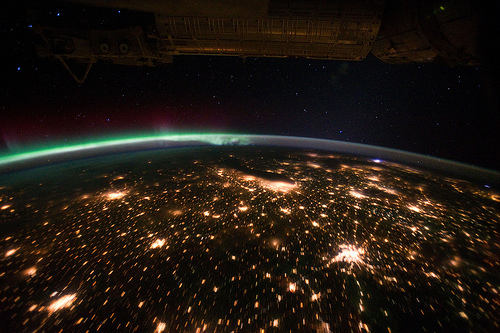 Midwestern U.S. at Night With Aurora Borealis (NASA, International Space Station, 09/29/11)